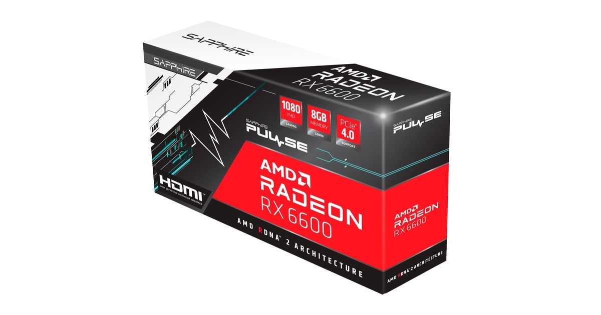 SAPPHIRE Radeon RX 6600 Pulse Gaming, Grafikkarte(RDNA 2, GDDR6, 3x DisplayPort, 1x HDMI 2.1)