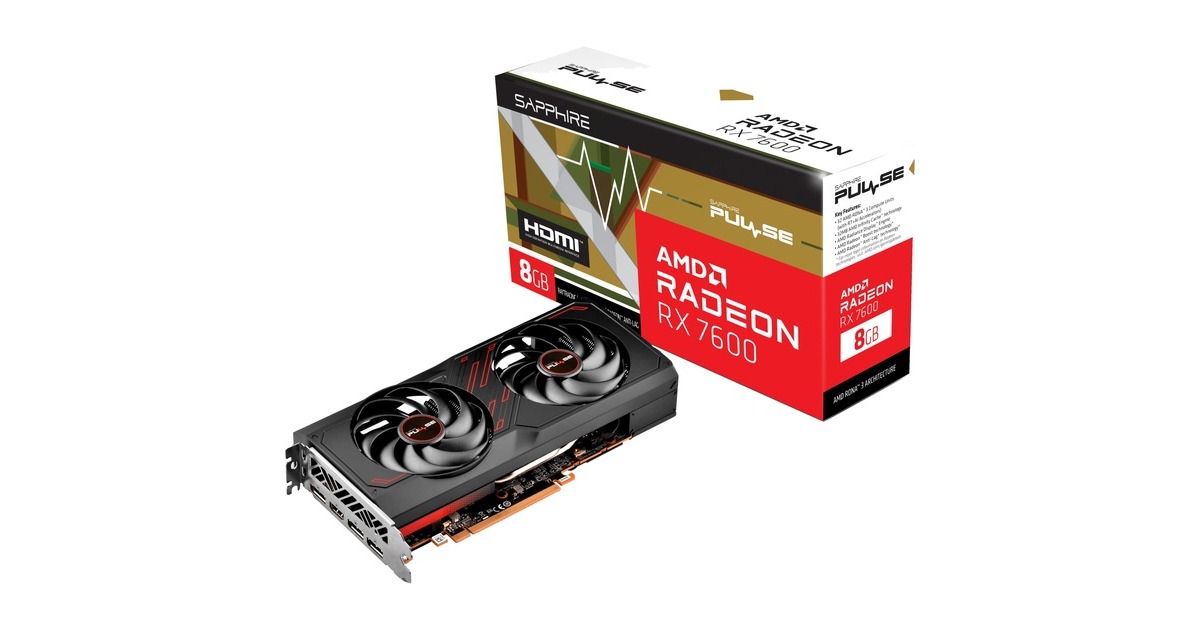 SAPPHIRE Radeon RX 7600 PULSE GAMING OC, Grafikkarte(RDNA 3, GDDR6, 3x DisplayPort, 1x HDMI 2.1)