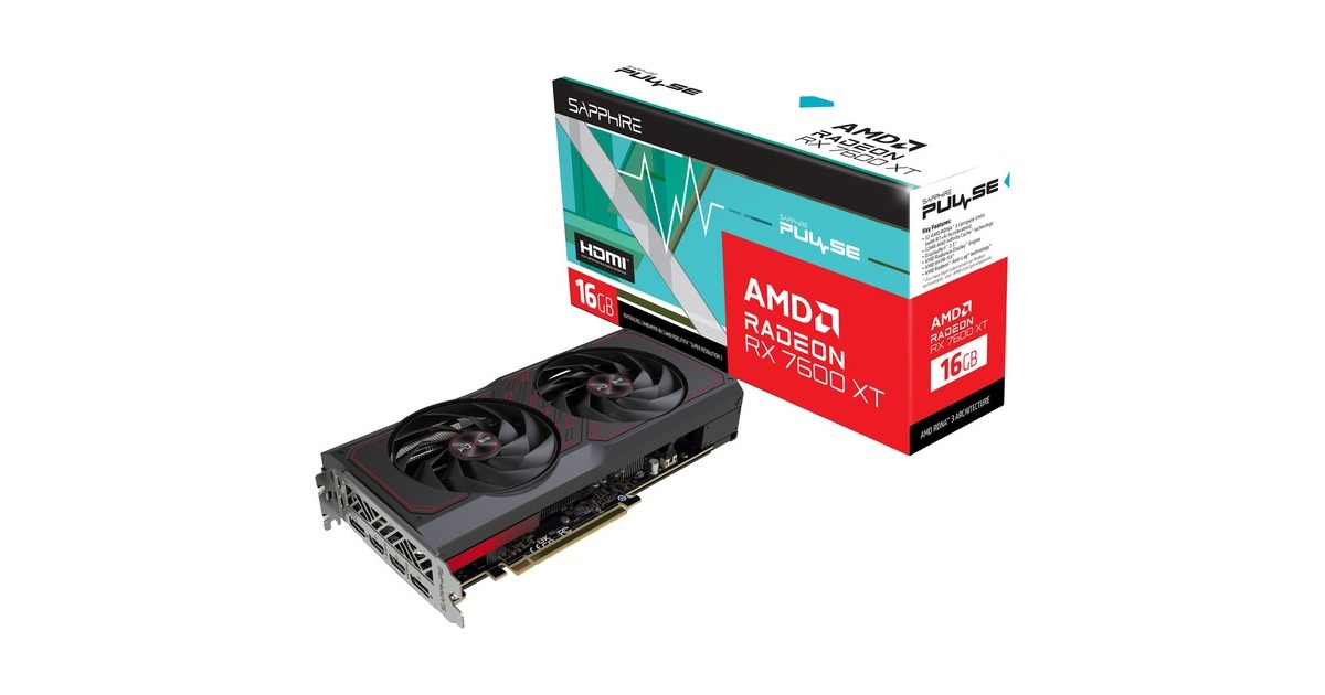 SAPPHIRE Radeon RX 7600 XT PULSE GAMING OC, Grafikkarte(RDNA 3, GDDR6, 2x DisplayPort, 2x HDMI 2.1)