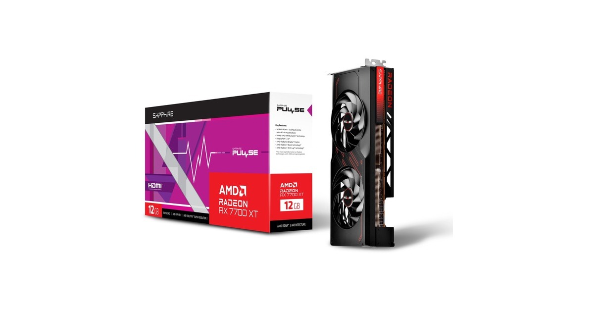SAPPHIRE Radeon RX 7700 XT PULSE GAMING 12G, Grafikkarte(RDNA 3, GDDR6, 2x DisplayPort, 2x HDMI 2.1)