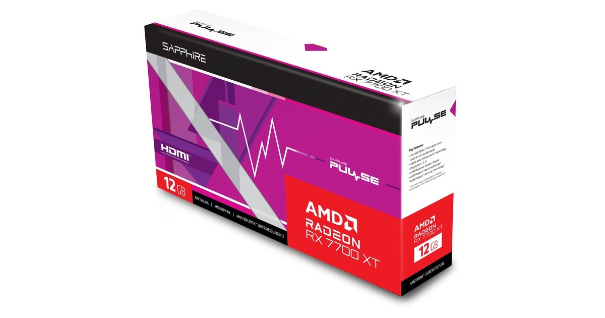SAPPHIRE Radeon RX 7700 XT PULSE GAMING 12G, Grafikkarte(RDNA 3, GDDR6, 2x DisplayPort, 2x HDMI 2.1)