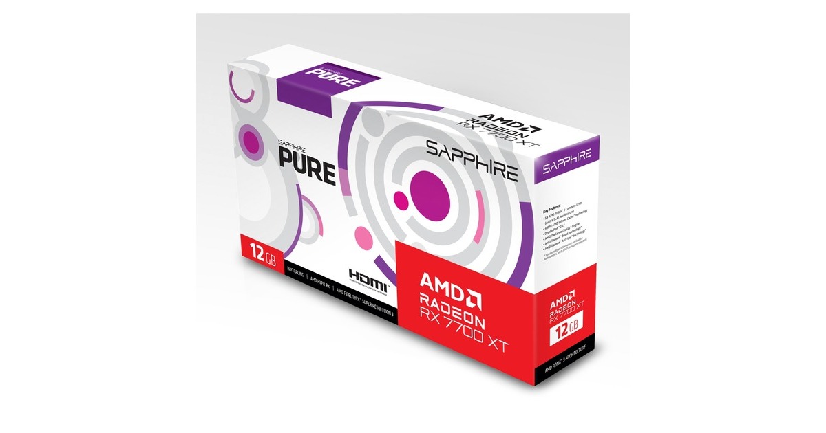SAPPHIRE Radeon RX 7700 XT PURE GAMING OC, Grafikkarte(weiß, RDNA 3, GDDR6, 2x DisplayPort, 2x HDMI 2.1)