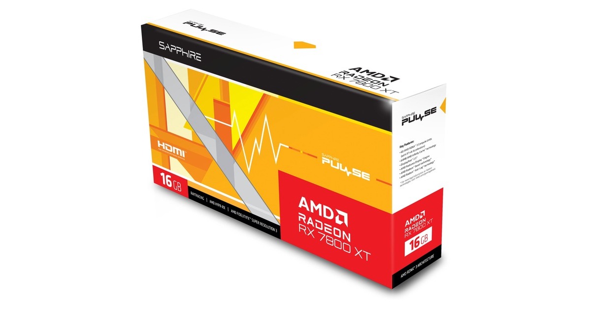 SAPPHIRE Radeon RX 7800 XT PULSE GAMING 16G, Grafikkarte(RDNA 3, GDDR6, 2x DisplayPort, 2x HDMI 2.1)