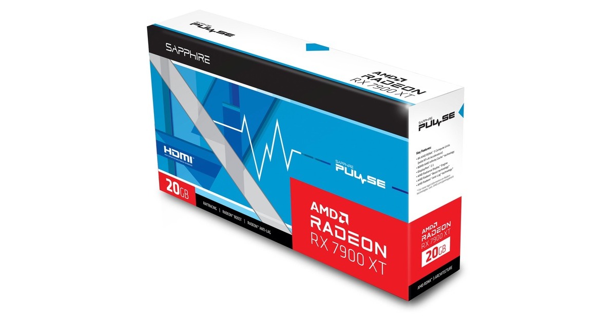 SAPPHIRE Radeon RX 7900 XT PULSE 20GB, Grafikkarte(RDNA 3, GDDR6, 2x DisplayPort, 2x HDMI 2.1, Outlet)