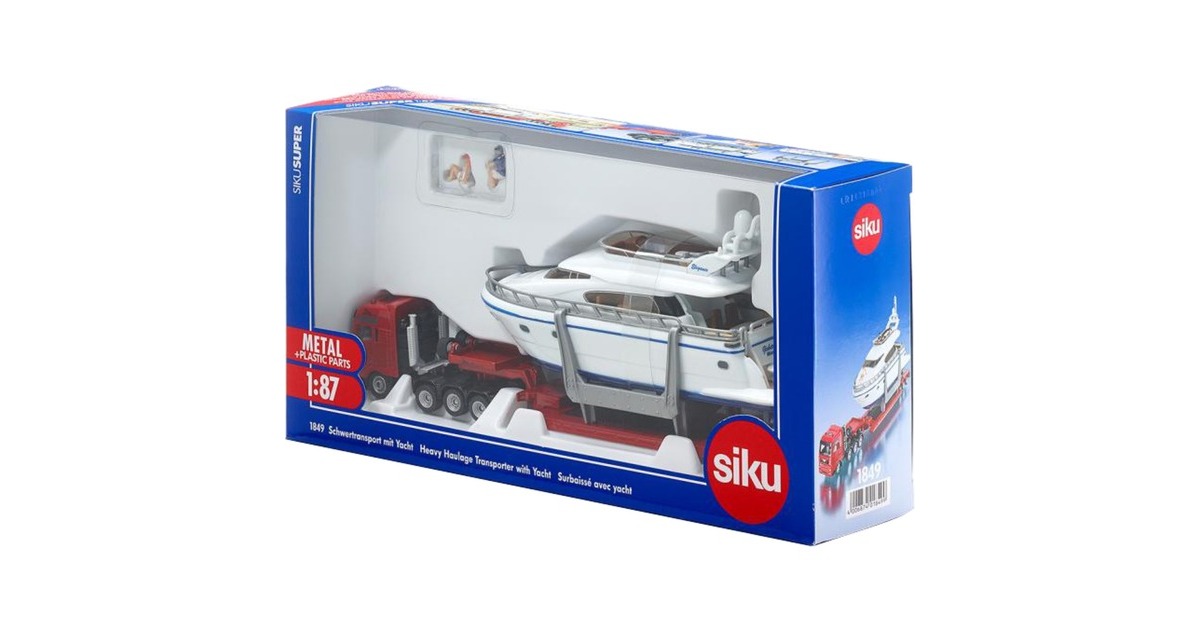 SIKU SUPER Schwertransport mit Yacht, Modellfahrzeug(rot/weiß)
