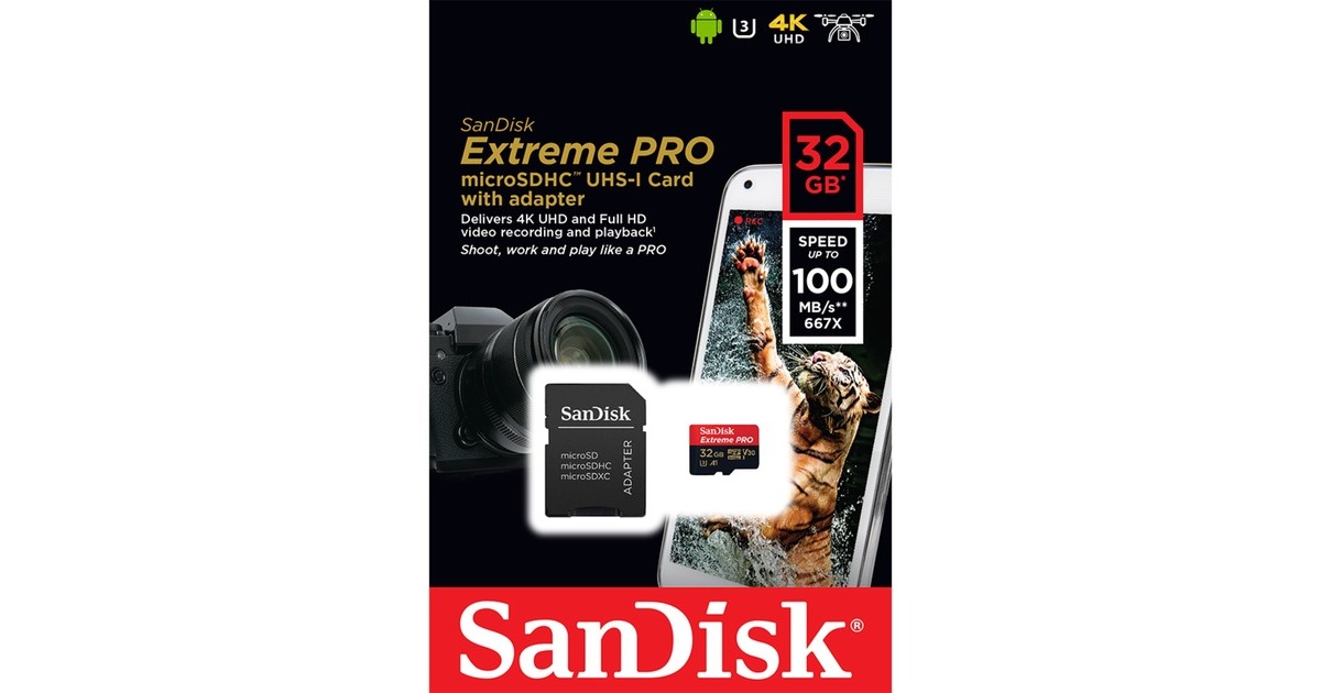 SanDisk Extreme PRO microSDHC 32 GB, Speicherkarte(UHS-I U3, Class 10, V30, A1)