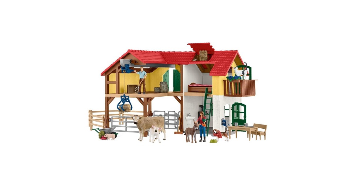 Schleich Farm World Bauernhaus mit Stall und Tieren, Spielfigur