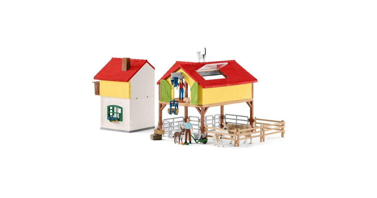 Schleich Farm World Bauernhaus mit Stall und Tieren, Spielfigur