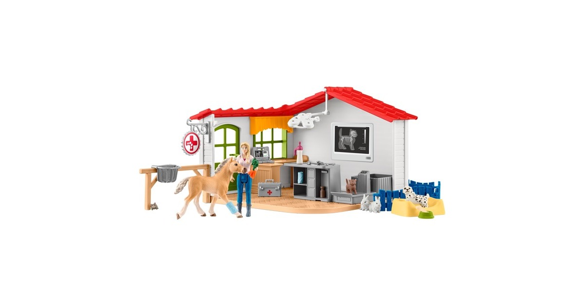 Schleich Farm World Tierarzt-Praxis mit Haustieren, Spielfigur