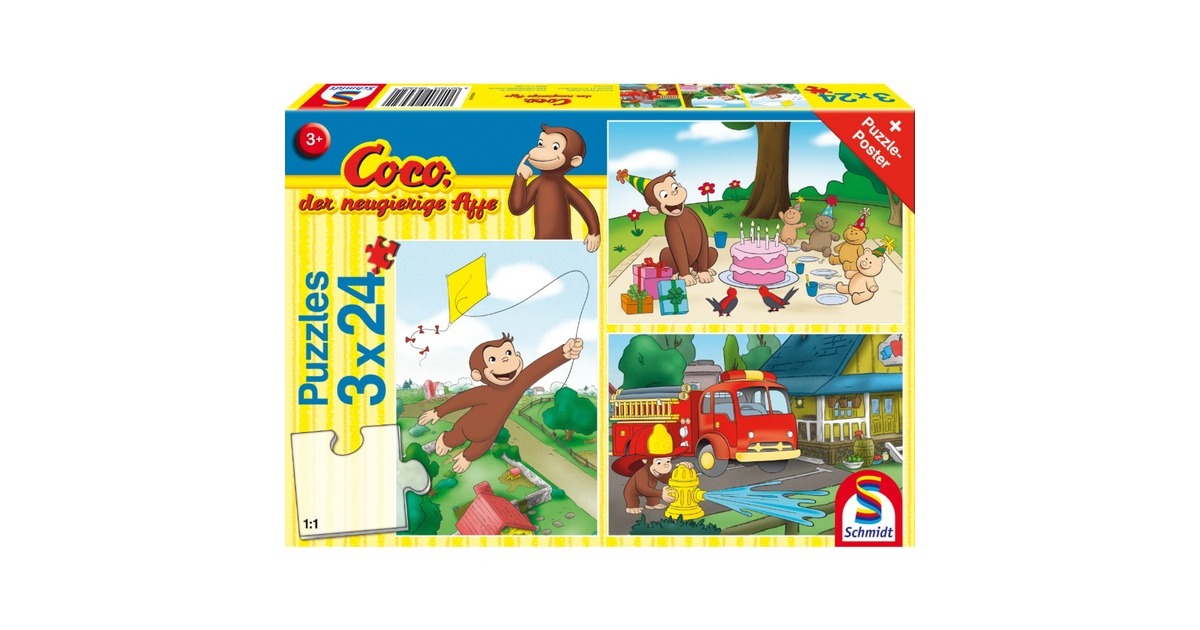 Schmidt Spiele Coco der neugierige Affe: Spaß mit Coco, Puzzle(3x 24 Teile)