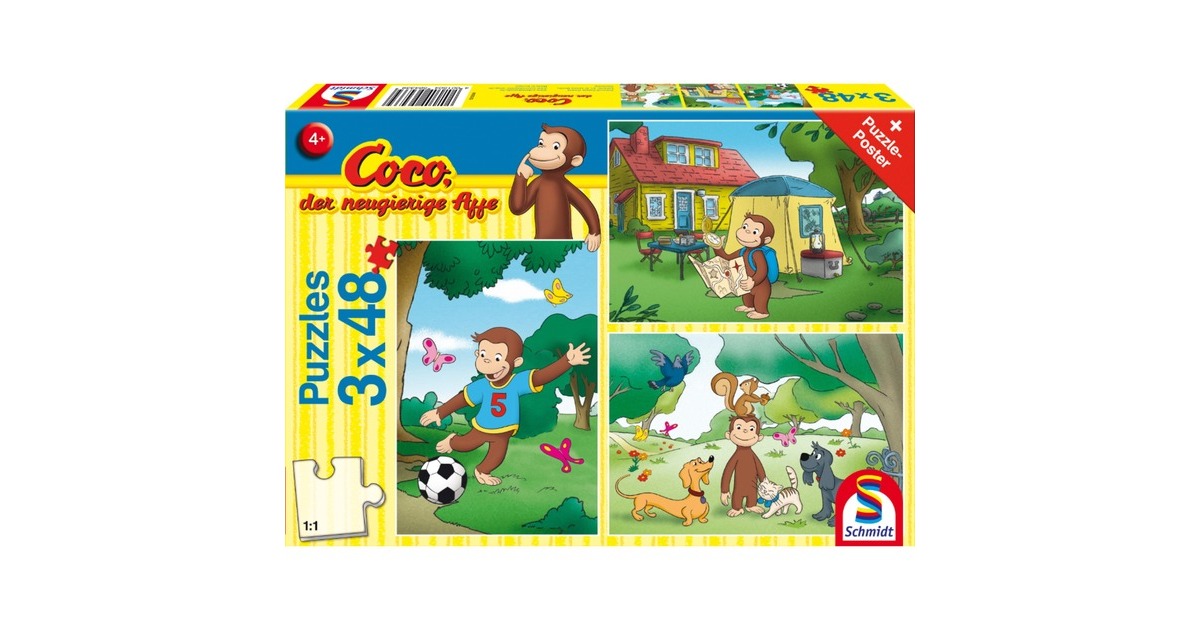 Schmidt Spiele Coco der neugierige Affe - Mein Freund Coco, Puzzle(3x 48 Teile)