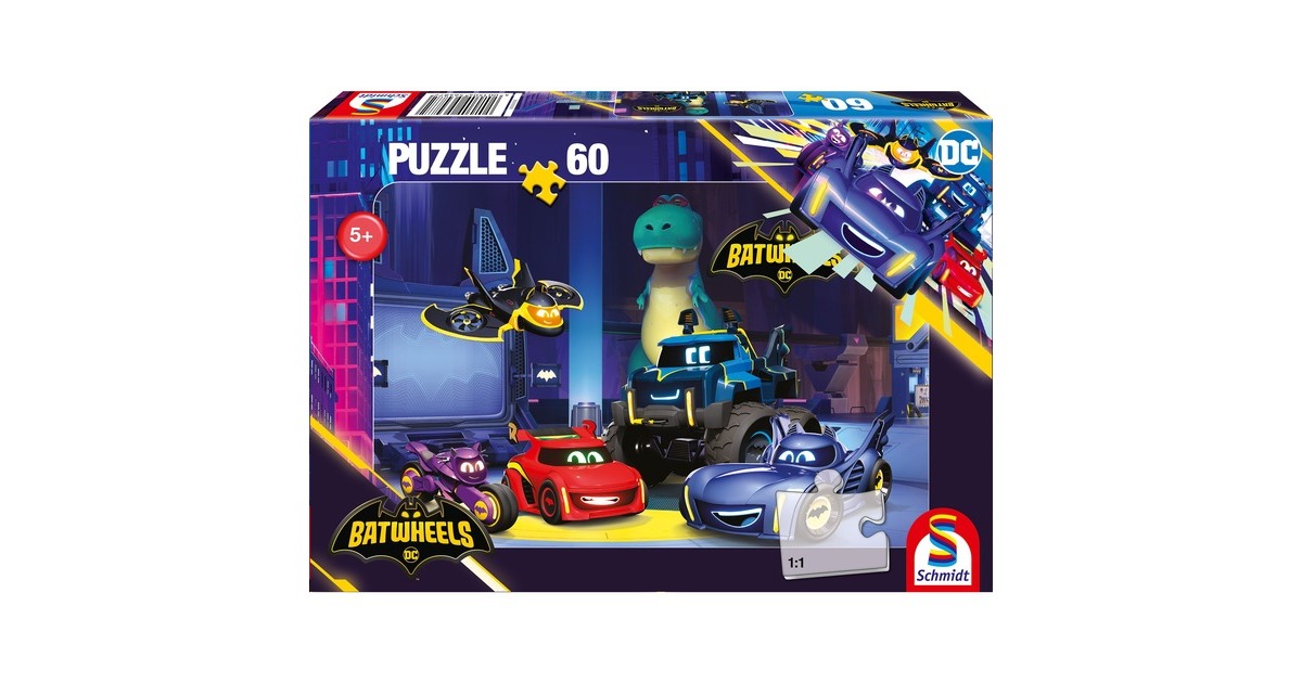 Schmidt Spiele DC Batwheels: Bam, Batwing, Bibi, Buff und Redbird in der Bathöhle, Puzzle(60 Teile)