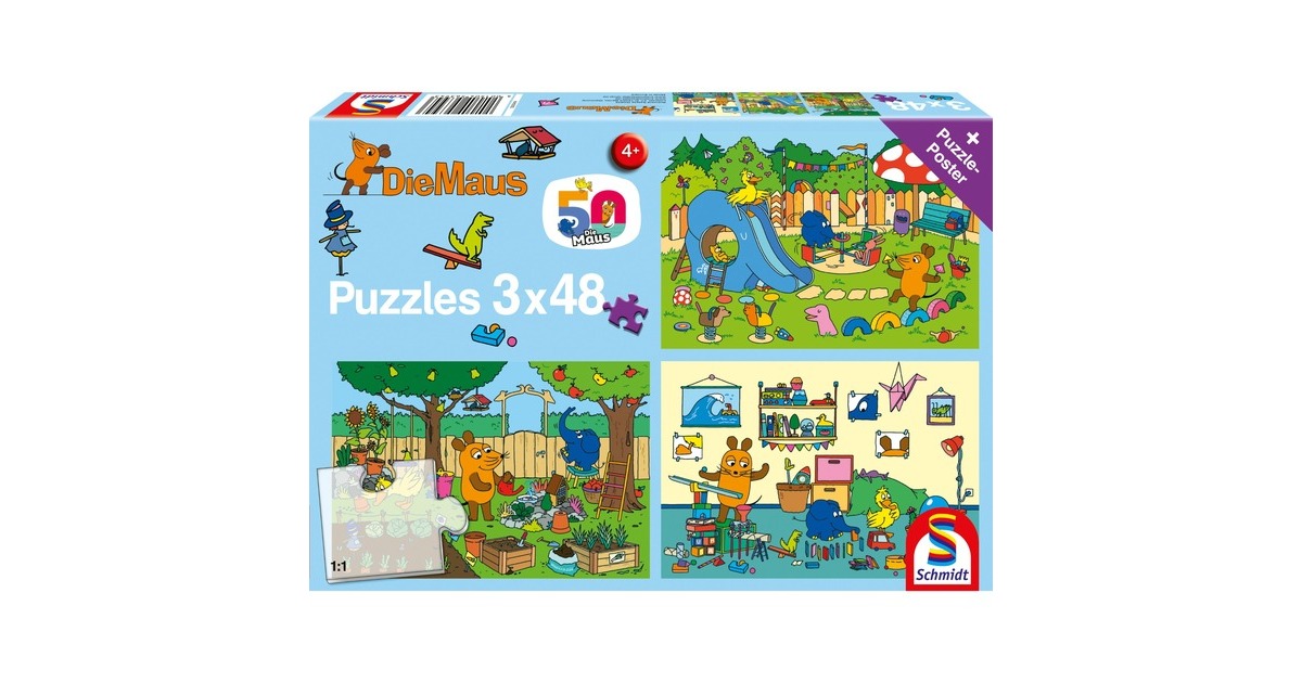 Schmidt Spiele Die Maus: Ein Tag mit der Maus, Puzzle(3x 48 Teile)