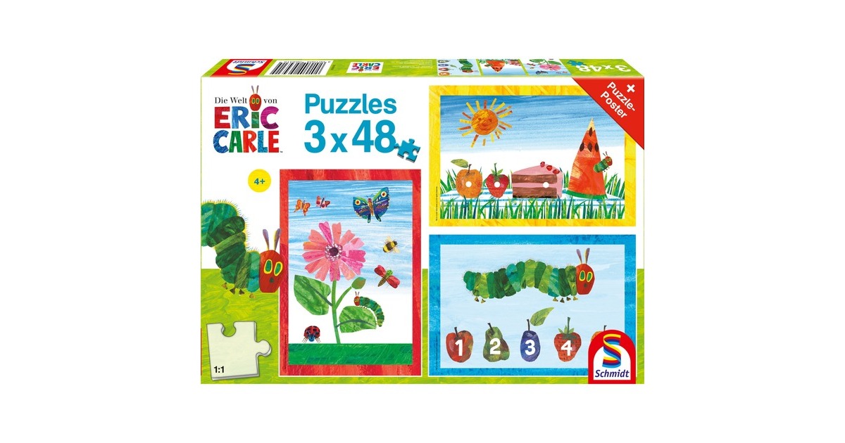 Schmidt Spiele Die kleine Raupe Nimmersatt: Die Welt der kleinen Raupe Nimmersatt, Puzzle(3x 48 Teile)