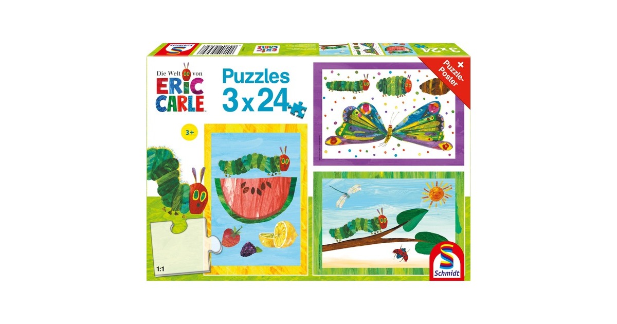 Schmidt Spiele Die kleine Raupe Nimmersatt: Raupe-Kokon-Schmetterling, Puzzle(3x 24 Teile)