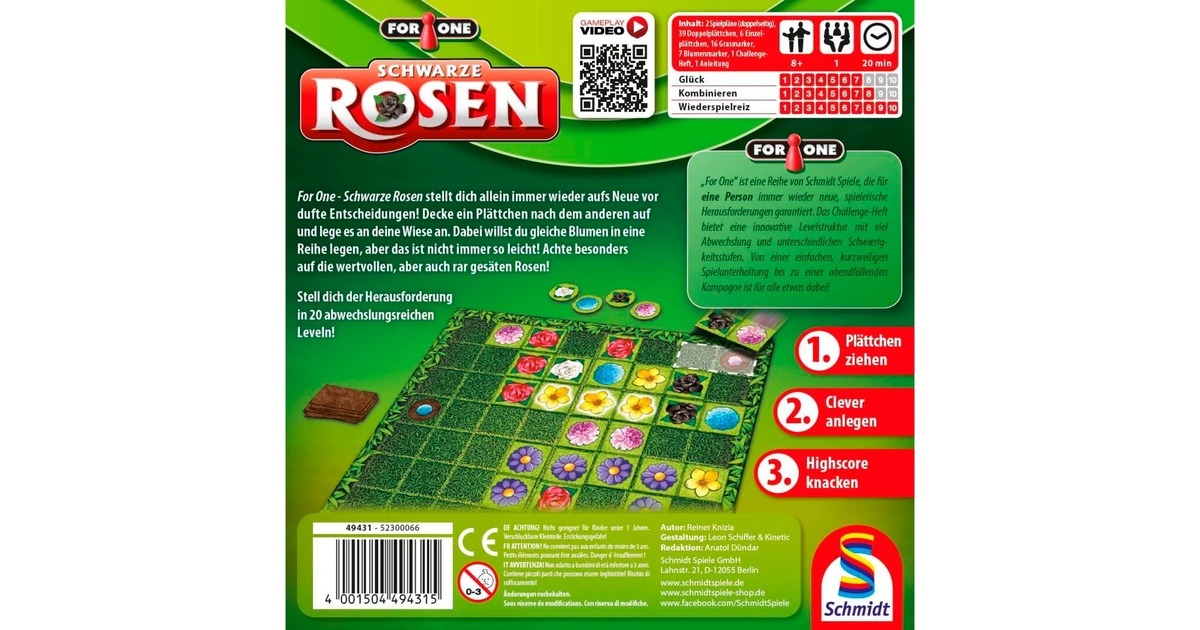 Schmidt Spiele For One - Schwarze Rosen, Brettspiel