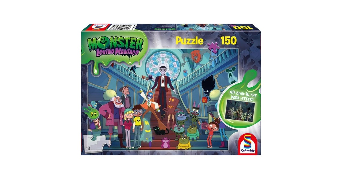Schmidt Spiele Monster Loving Maniacs: Lustige Monsterparty, Puzzle(150 Teile, Glow in the Dark)