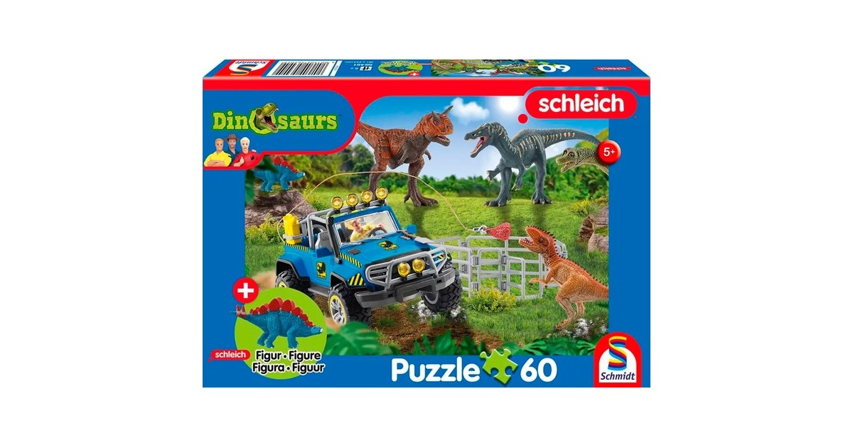 Schmidt Spiele Schleich: Dinosaurs – Urzeit-Giganten, Puzzle(60 Teile, inkl. Schleich Baby Stegosaurus Schleich Figur)