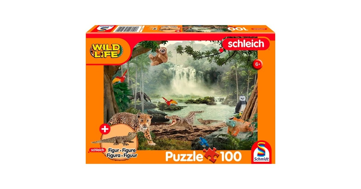 Schmidt Spiele Schleich: Wild Life - Im Regenwald(100 Teile, inkl. Schleich Krokodiljunges Figur)