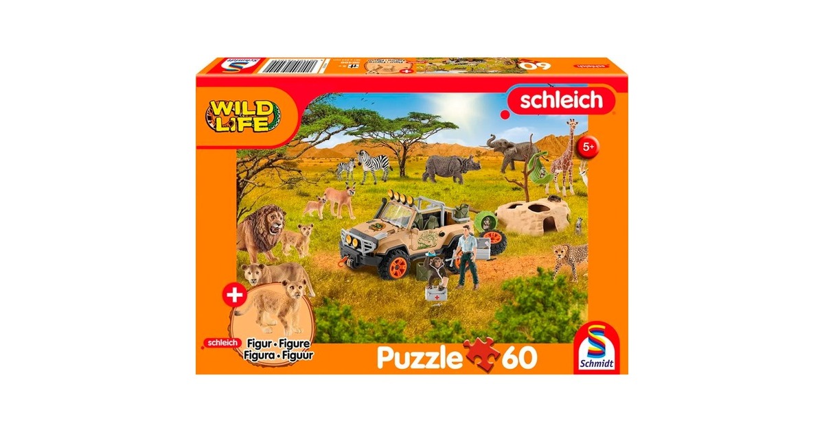 Schmidt Spiele Schleich: Wild Life - In der Sarvanne(60 Teile, inkl. Schleich Löwenjunge Figur)