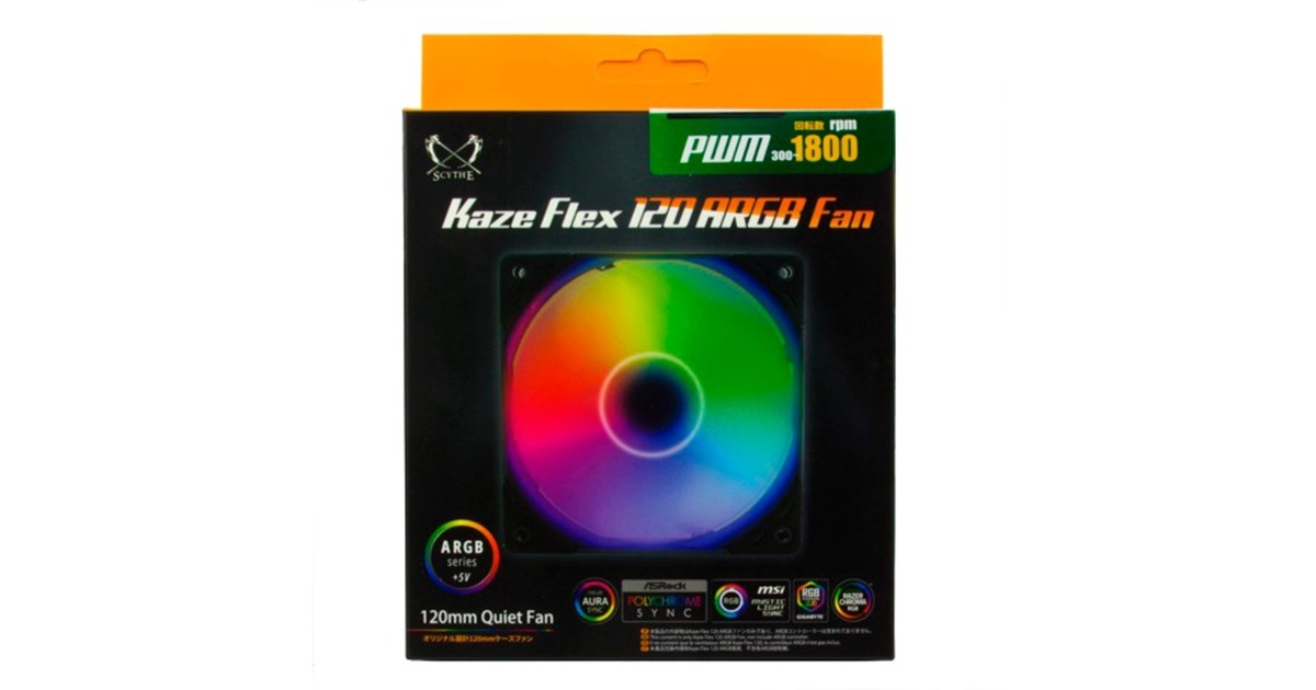 Scythe Kaze Flex 120 ARGB PWM 120x120x27, Gehäuselüfter(schwarz/transparent, 1800 U/min)
