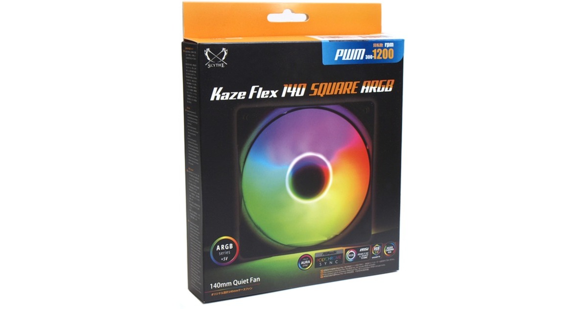Scythe Kaze Flex 140 Square ARGB PWM 140x140x27, Gehäuselüfter(schwarz/transparent, 1200 U/min)