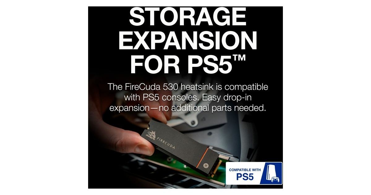 Seagate FireCuda 530 1 TB mit Kühlkörper, SSD(schwarz, PCIe 4.0 x4, NVMe 1.4, M.2 2280)