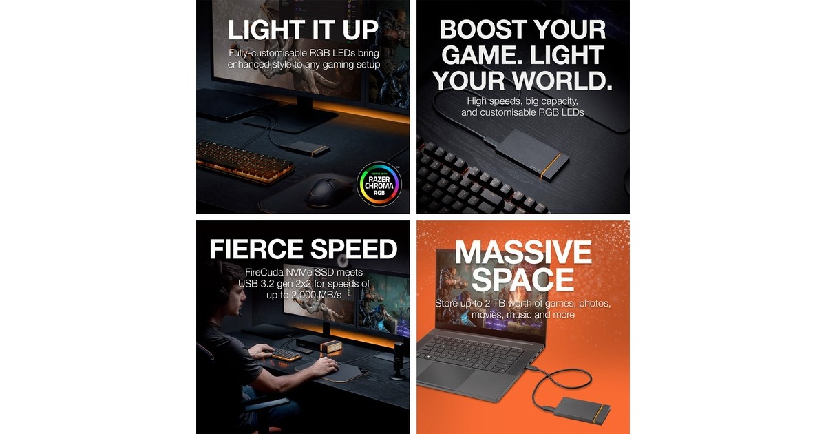 Seagate FireCuda Gaming SSD 2 TB, Externe SSD(schwarz, USB-C 3.2 Gen 2x2 (20 Gbit/s))