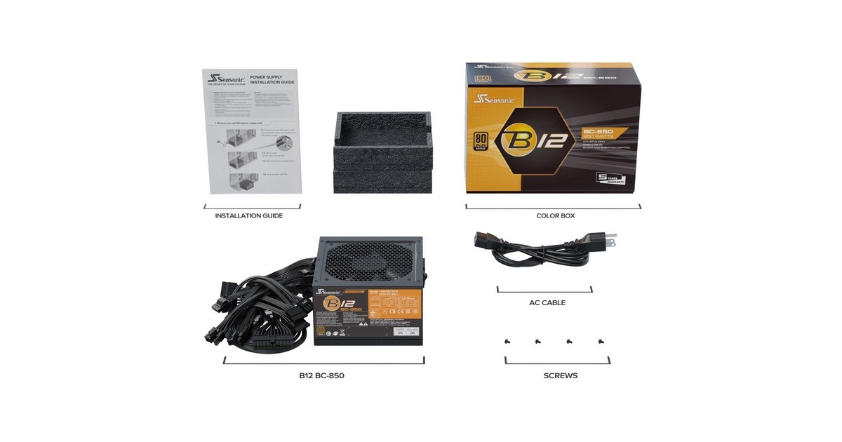 Seasonic B12 BC-850 850W, PC-Netzteil(schwarz, 4x PCIe, 850 Watt)