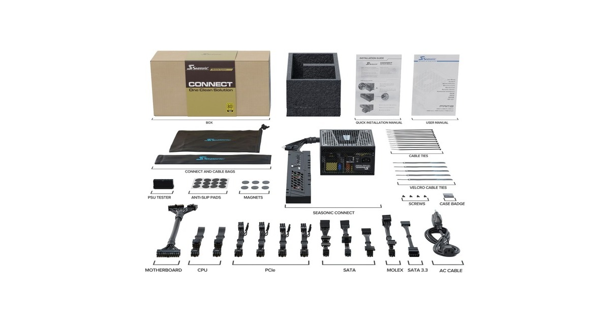 Seasonic CONNECT 750 GOLD 750W, PC-Netzteil(schwarz, 4x PCIe, Kabel-Management, 750 Watt)