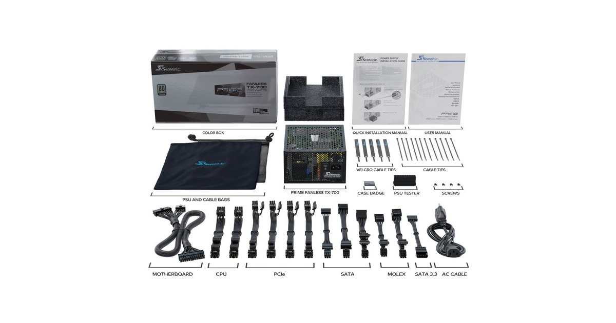 Seasonic PRIME FANLESS TX-700 700W, PC-Netzteil(schwarz, 4x PCIe, Kabelmanagement, 700 Watt)