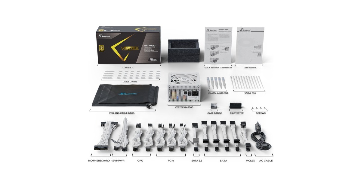 Seasonic VERTEX GX-1000 1000W White Edition, PC-Netzteil(weiß, Kabel-Management, 1000 Watt)