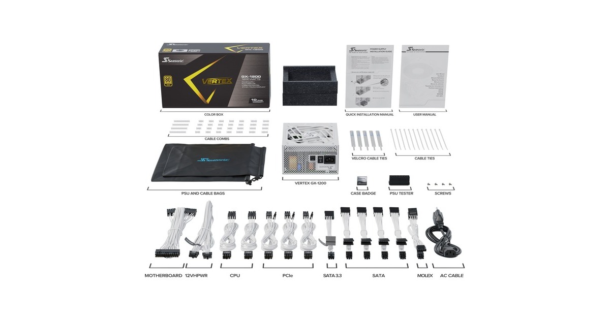 Seasonic VERTEX GX-1200 1200W White Edition, PC-Netzteil(weiß, Kabel-Management, 1200 Watt)