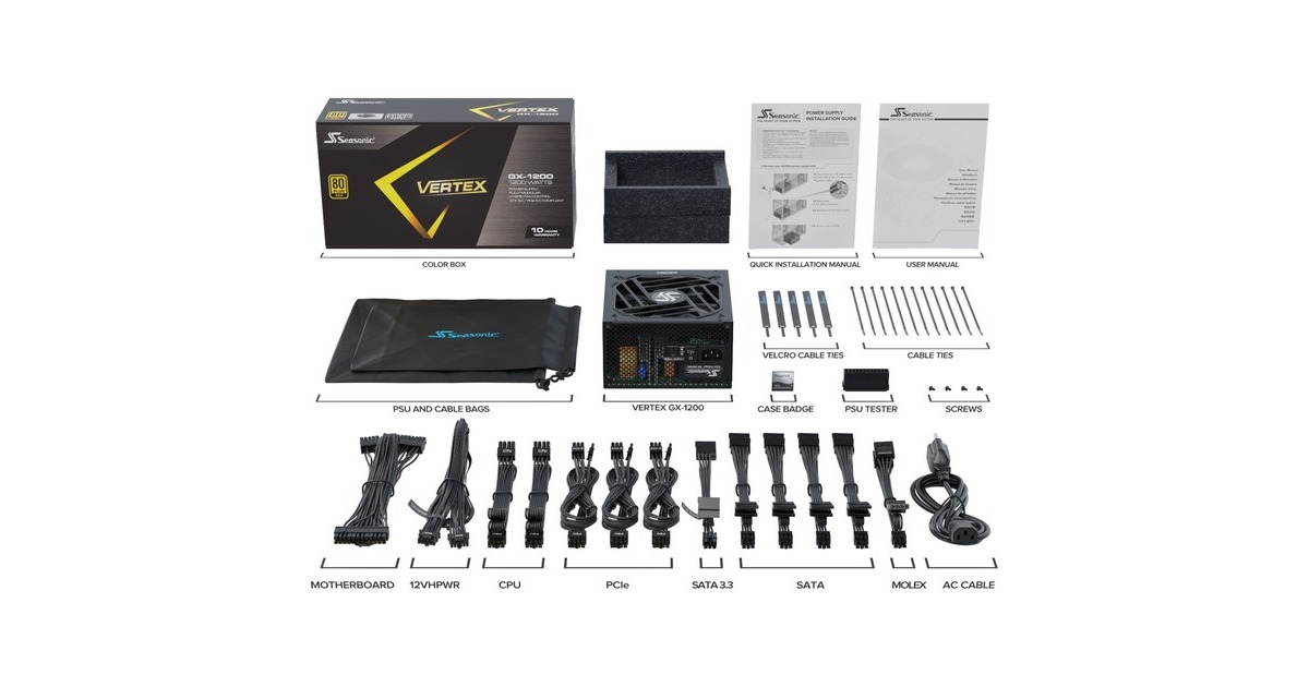 Seasonic VERTEX GX-1200 1200W, PC-Netzteil(schwarz, Kabel-Management, 1200 Watt)