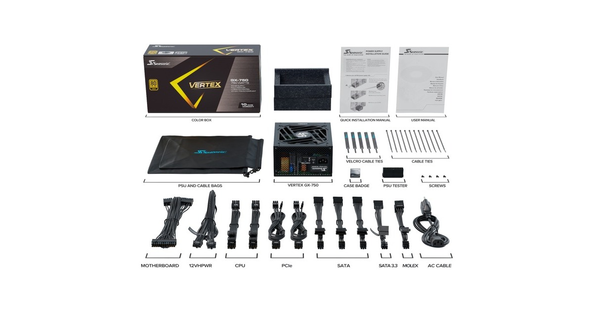 Seasonic VERTEX GX-750 750W, PC-Netzteil(schwarz, 3x PCIe, Kabel-Management, 750 Watt)