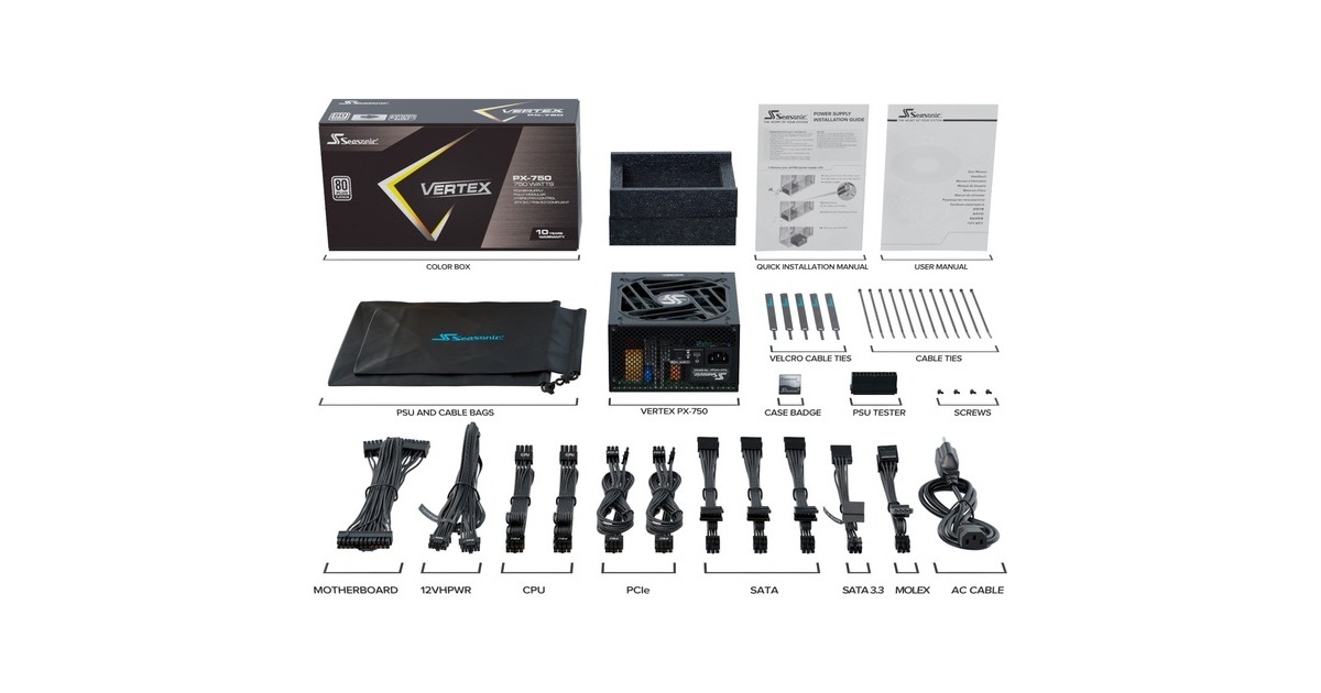 Seasonic VERTEX PX-750 750W, PC-Netzteil(schwarz, 3x PCIe, Kabel-Management, 750 Watt, Outlet)