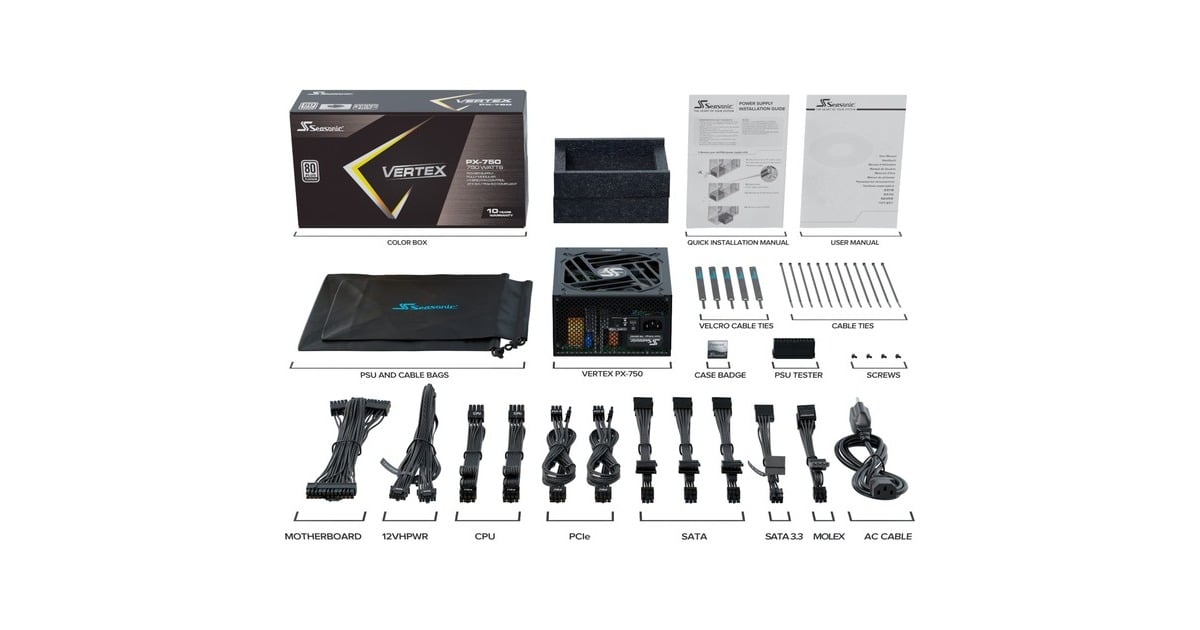 Seasonic VERTEX PX-750 750W, PC-Netzteil(schwarz, 3x PCIe, Kabel-Management, 750 Watt)