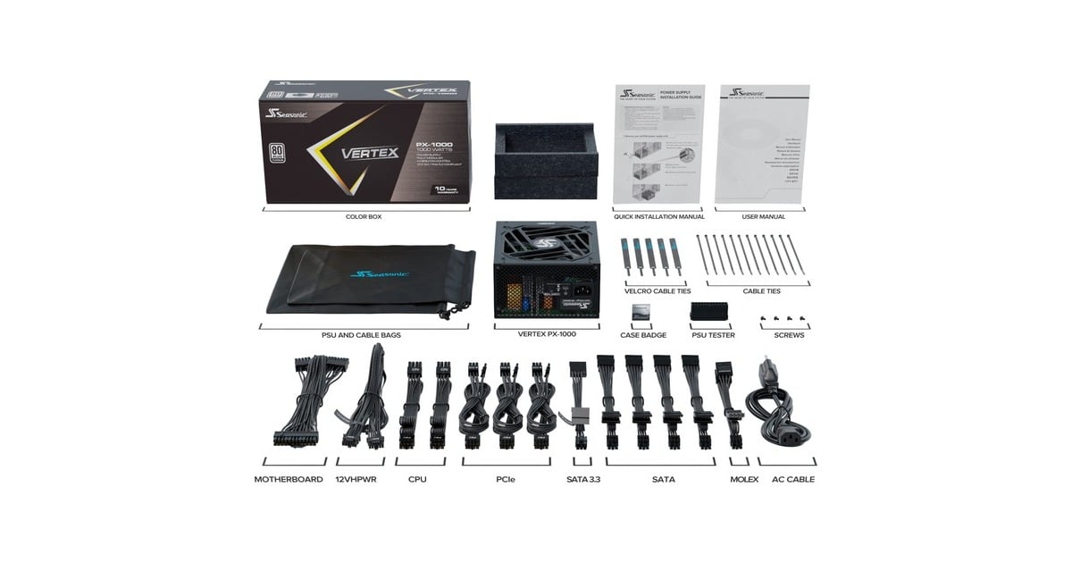 Seasonic Vertex PX-1000 1000W, PC-Netzteil(schwarz, Kabel-Management, 1000 Watt)