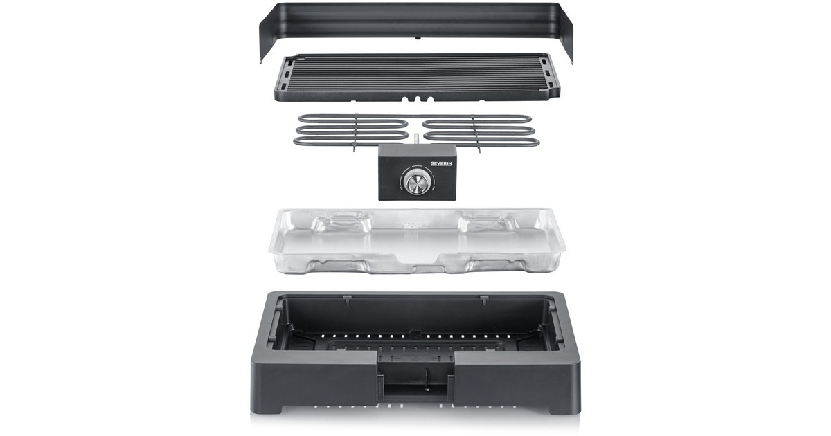Severin PG 8562 Tischgrill mit Grillplatte, Elektrogrill(schwarz, 2.200 Watt)