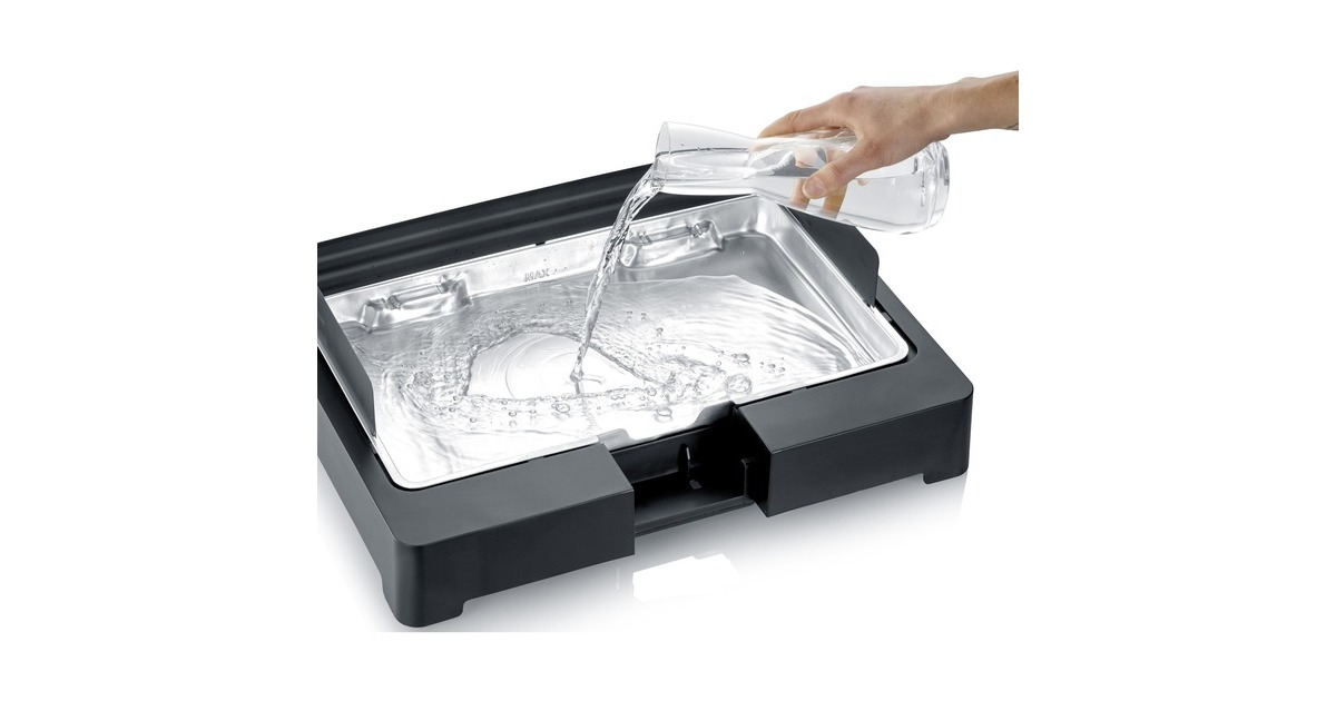 Severin PG 8562 Tischgrill mit Grillplatte, Elektrogrill(schwarz, 2.200 Watt)