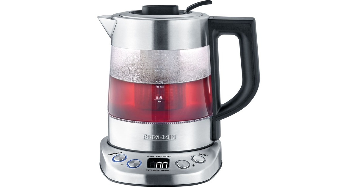 Severin Tee-/Wasserkocher Deluxe Mini WK 3473(edelstahl (gebürstet)/schwarz, 1,0 Liter)
