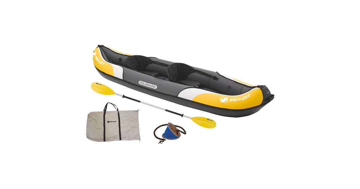Sevylor Colorado Kajak Kit, Schlauchboot(schwarz/gelb, 331 x 88cm, Set mit Paddel)