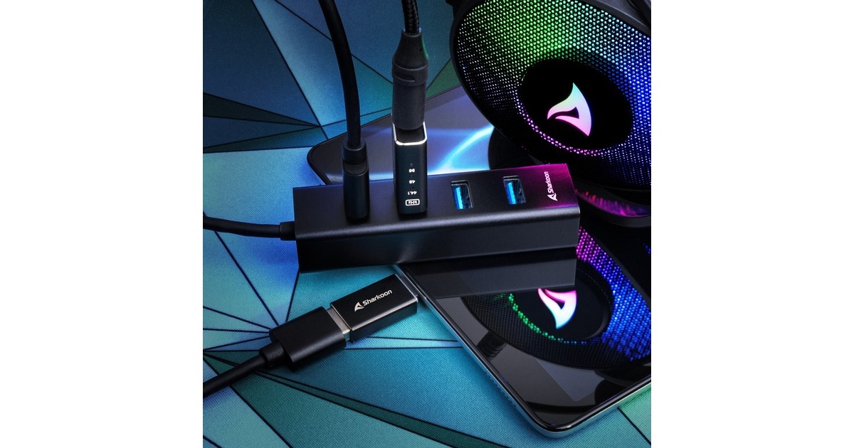 Sharkoon 4-Port USB 3.2 Gen 1 Aluminium Hub, USB-Hub(schwarz)