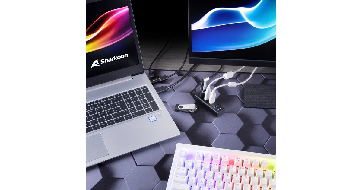 Sharkoon 4-Port USB 3.2 Gen 1 Aluminium Hub, USB-Hub(schwarz)