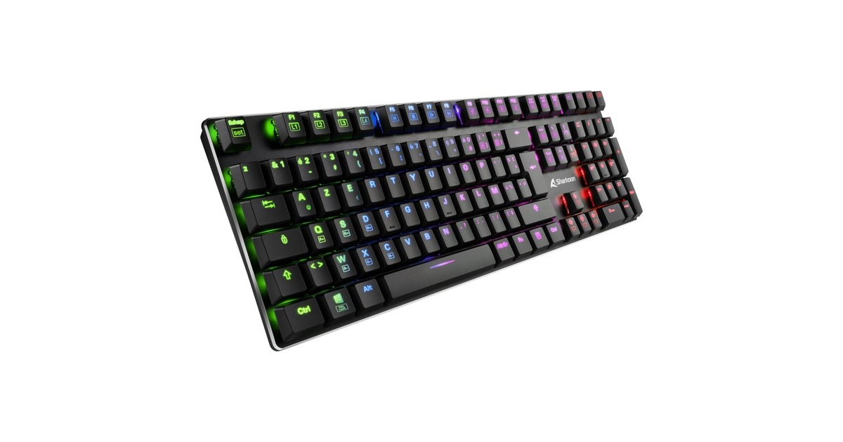 Sharkoon PureWriter RGB, Gaming-Tastatur(schwarz, FR-Layout, Kailh Choc Low Profile Blue, Outlet)