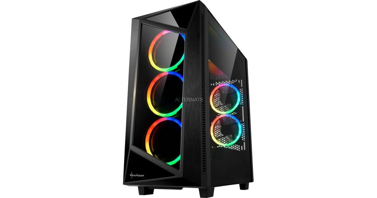 Sharkoon REV200, Tower-Gehäuse(schwarz, gehärtetes Glas, Outlet)