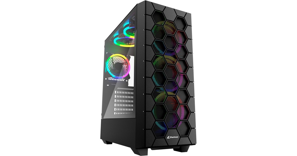 Sharkoon RGB HEX, Tower-Gehäuse(schwarz, Seitenteil aus gehärtetem Glas)