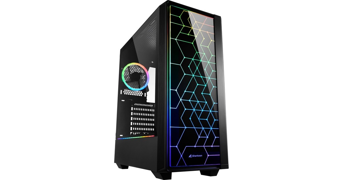 Sharkoon RGB LIT 100, Tower-Gehäuse(schwarz, Front und Seitenteil aus gehärtetem Glas)