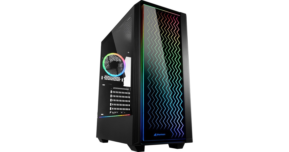 Sharkoon RGB LIT 200, Tower-Gehäuse(schwarz, Front und Seitenteil aus gehärtetem Glas)