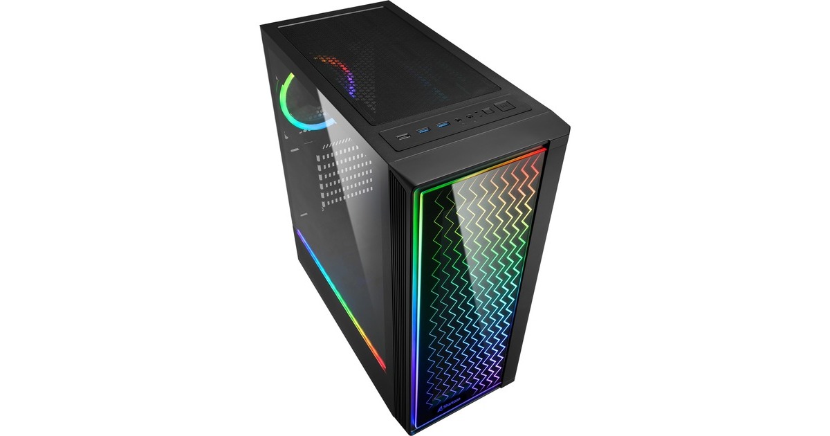 Sharkoon RGB LIT 200, Tower-Gehäuse(schwarz, Front und Seitenteil aus gehärtetem Glas)
